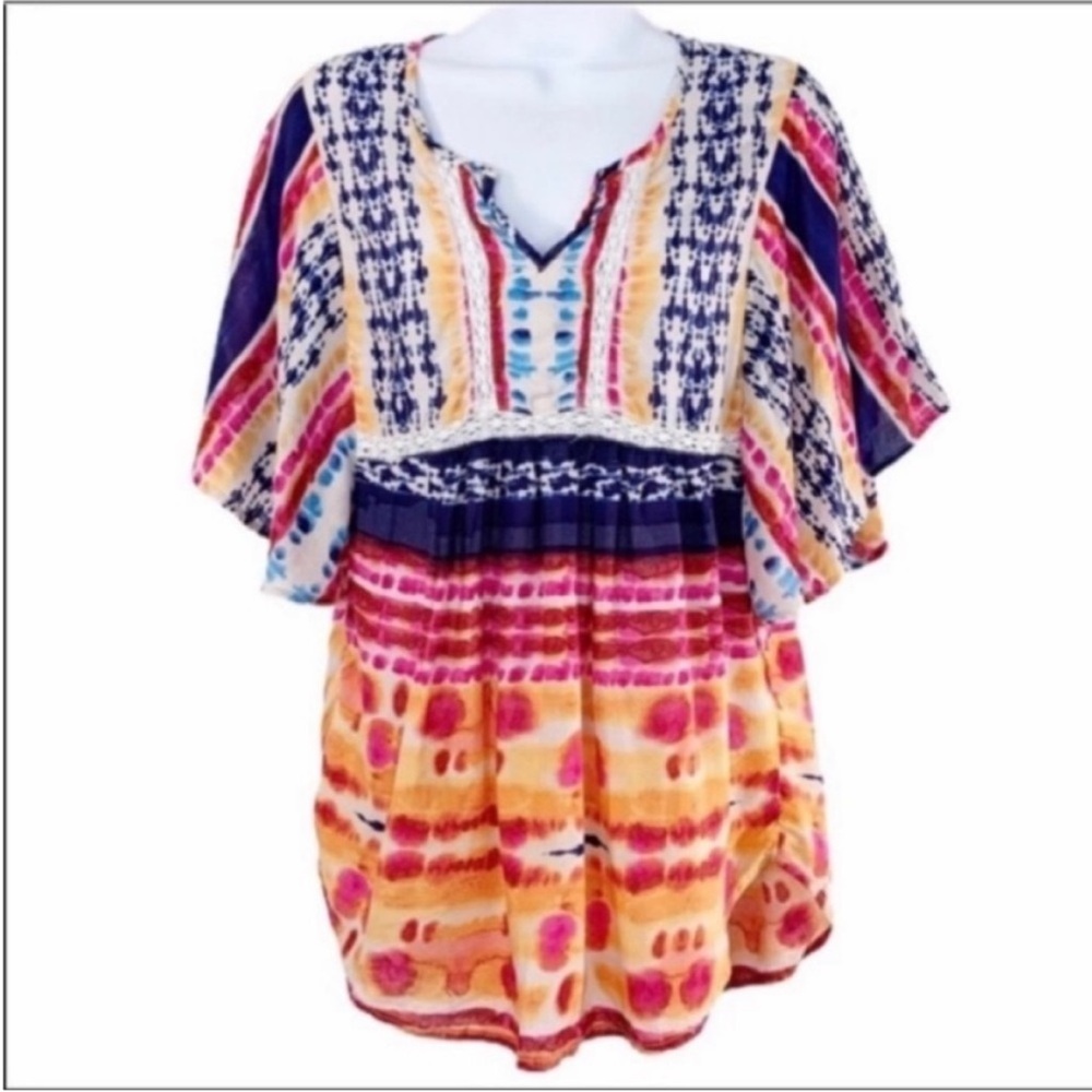 BLL NEW YORK tie dye stripes pheasant blouse top XS